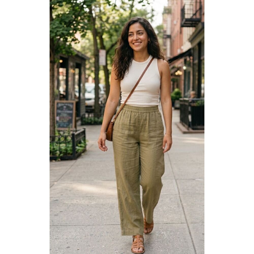 New Old Navy High-Waisted Linen-Blend Wide-Leg Pants Green Women's Size XL